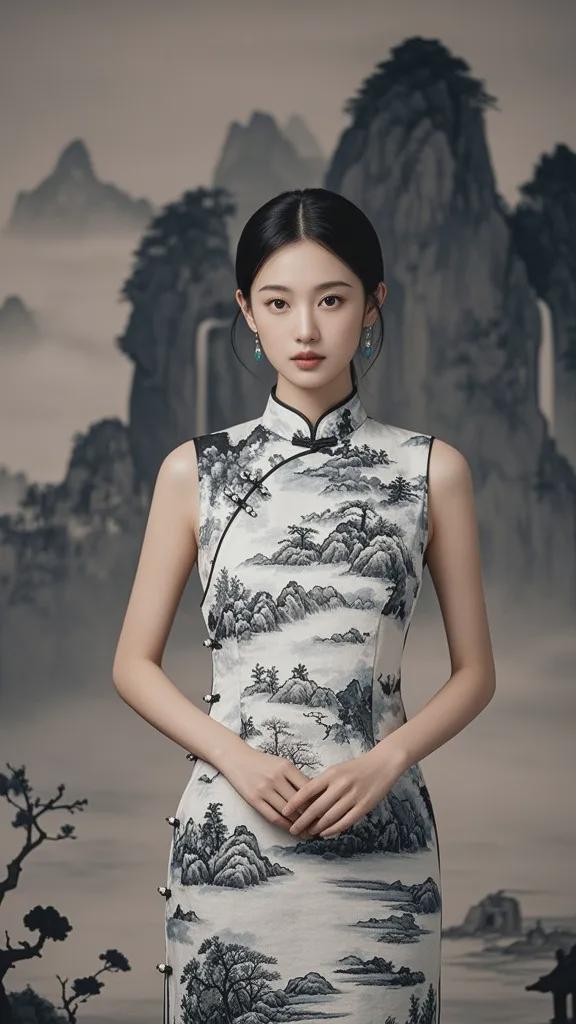 AI绘画攻略，用AI生成穿水墨山水旗袍和青花瓷旗袍的人像写真照片