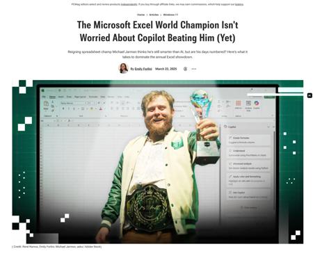 Excel 世界冠军迈克尔・贾曼叫板微软 Copilot：它目前还不能取代我