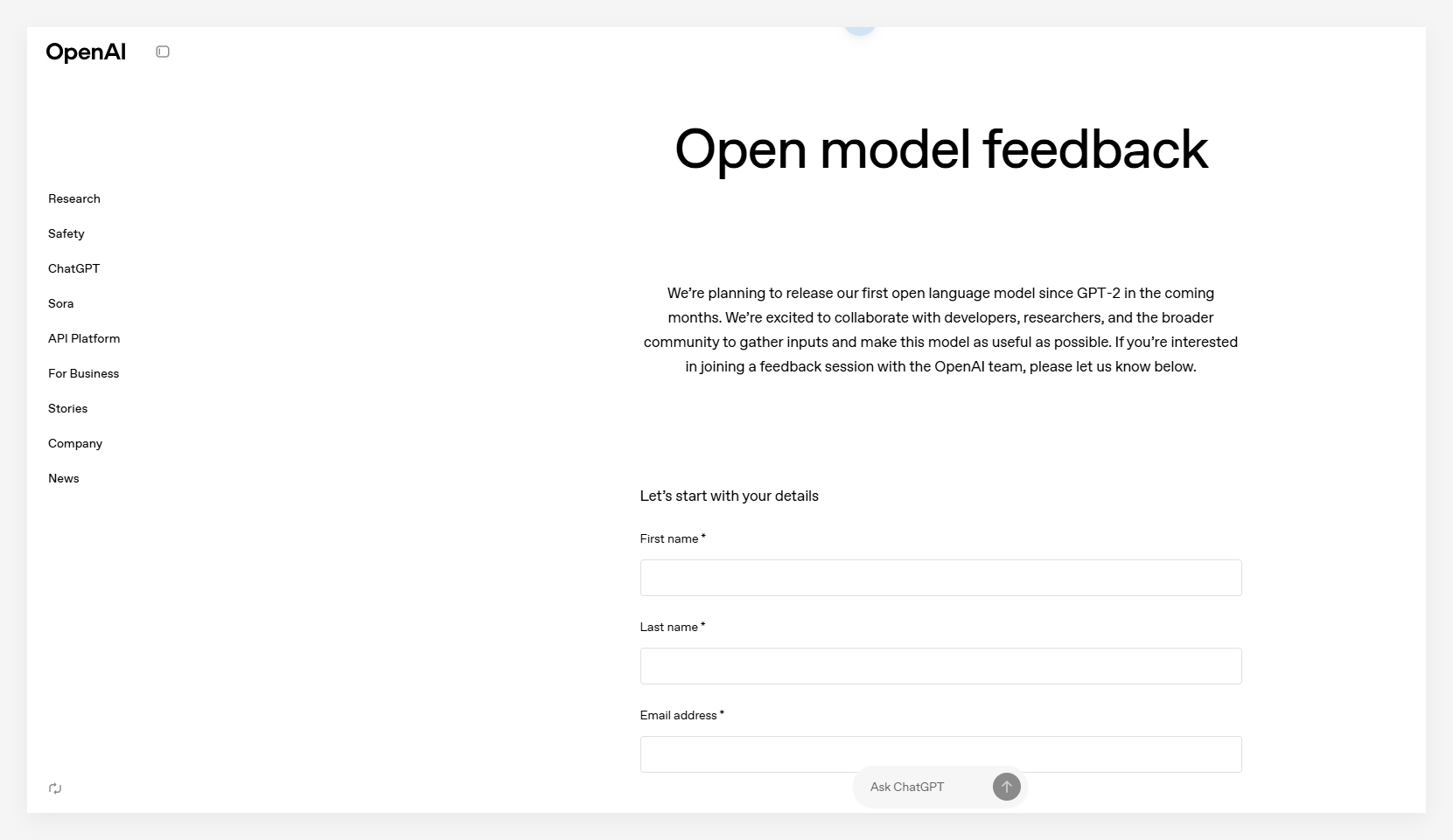 ​OpenAI 计划未来几个月内发布一款“开源” AI模型